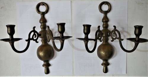 A Pair of Solid Brass Double Arm Wall Sconces