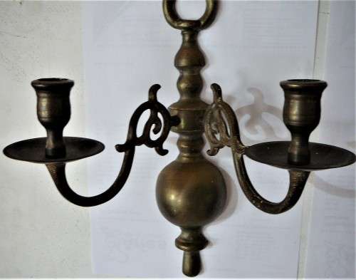 A Pair of Solid Brass Double Arm Wall Sconces