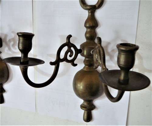 A Pair of Solid Brass Double Arm Wall Sconces