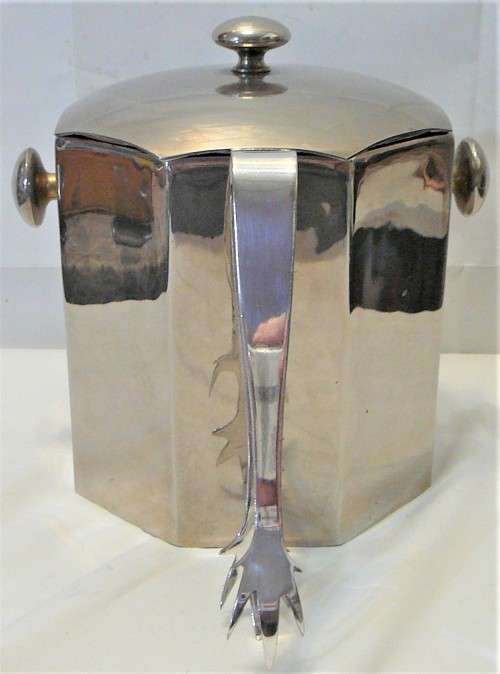 An Octagonal Silver Plated Ice Bucket Complete with Silver Plated Ice Tongs