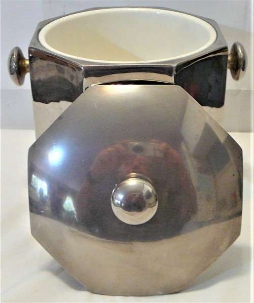 An Octagonal Silver Plated Ice Bucket Complete with Silver Plated Ice Tongs