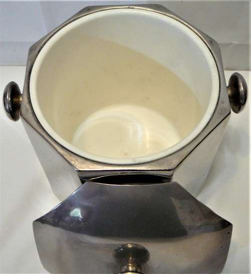 An Octagonal Silver Plated Ice Bucket Complete with Silver Plated Ice Tongs