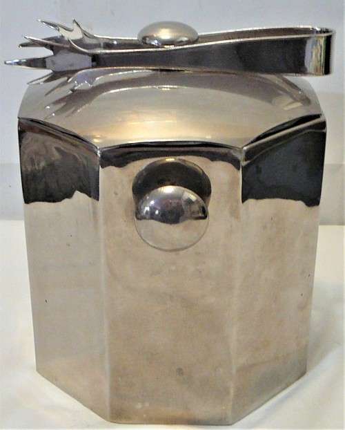 An Octagonal Silver Plated Ice Bucket Complete with Silver Plated Ice Tongs