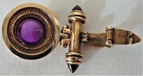 A Really Stunning Earrings and Pendant set of Amethysts and 2 Bullet Garnets set into 9ct Gold