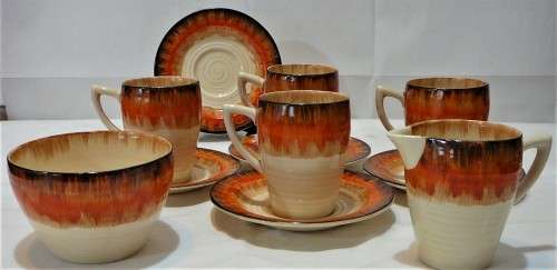 A Vintage Clarice Cliff 10 Piece Coffee set of the Lynton Shape