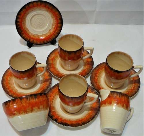 A Vintage Clarice Cliff 10 Piece Coffee set of the Lynton Shape