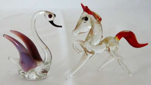 A Gorgeous Pair of Venetian Glass Ornaments - A Prancing Horse and a Swan