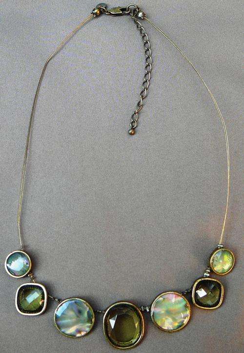 Beige Glass Stones and Abalone Necklace by M & S