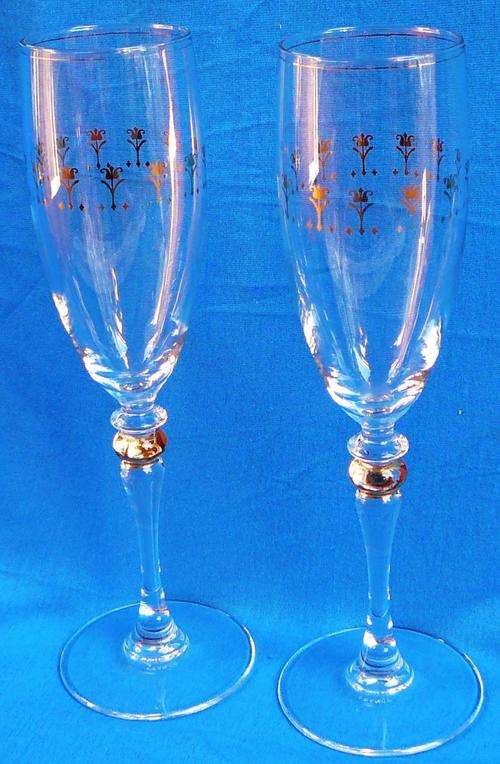 A Pair of Gold Patterned Champagne Flutes