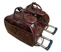Set of 2 High Quality Duffle Luggage Bags with Roller Wheels - BROWN
