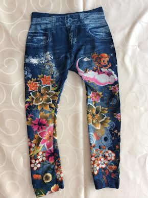 Girls Printed Denim Leggings
