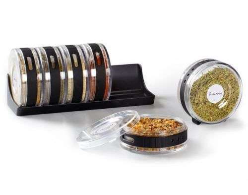 CYLINDRA SPICE RACK w/ 6 disc shaped jars 