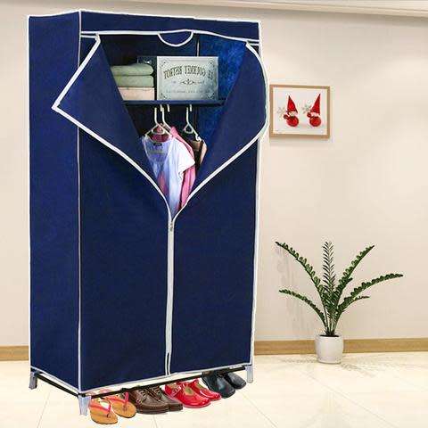 Double Portable & Foldable Canvas Wardrobe With Shelves - Great Storage Unit for Any Place