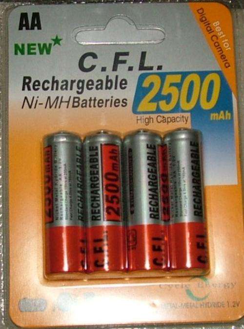 4 x CFL 2500 mAh Rechargeable Batteries