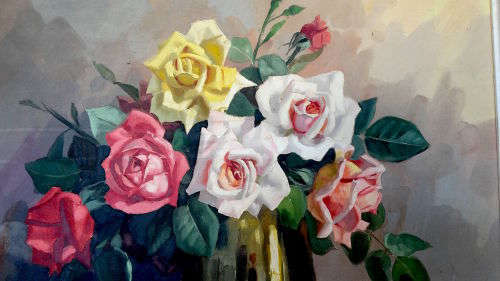 ORIGINAL DINO PARAVANO (B.1935) STILL LIFE WITH ROSES