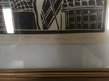 A rare linocut from Bhekisani Manyoni entitled `Boys chasing Swallows` limited edition 6/100.