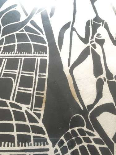A rare linocut from Bhekisani Manyoni entitled `Boys chasing Swallows` limited edition 6/100.