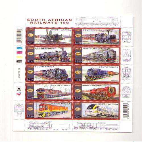 2010 SOUTH AFRICAN RAILWAYS 150 YEARS FULL SHEET MNT