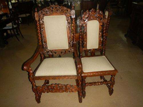 Set of 8 19th Century Jacobean style chairs and carvers