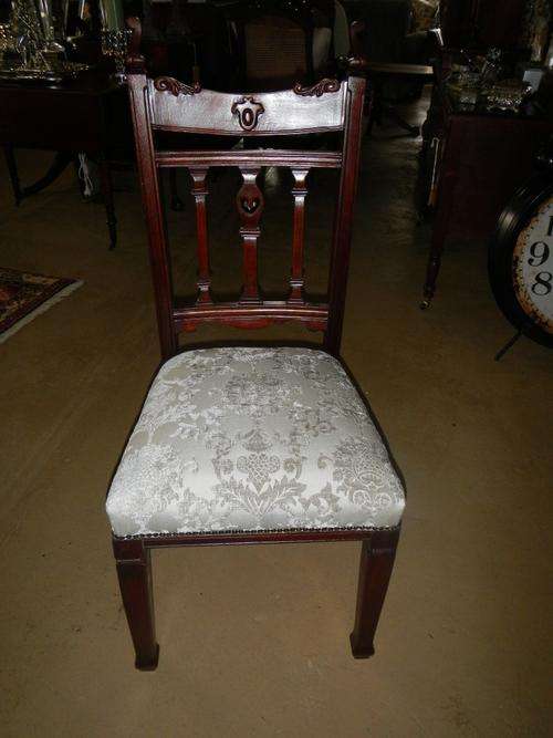 Early 20th C mahogany dining chairs - set of 6 - newly upholstered