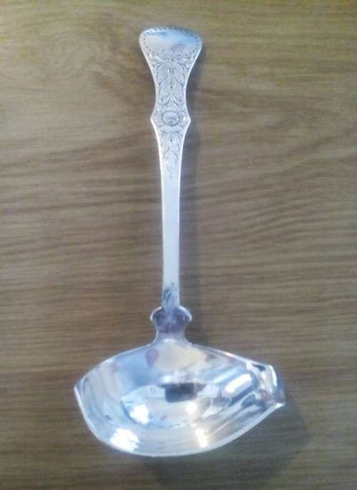 Norwegian 'Rose' pattern silver plated sauce label.