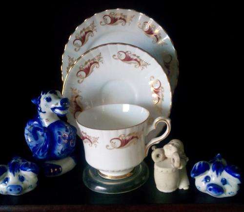 Mixed bag: Royal Stafford trio,3 Russian ceramic animals,Chinese resin child figurine.