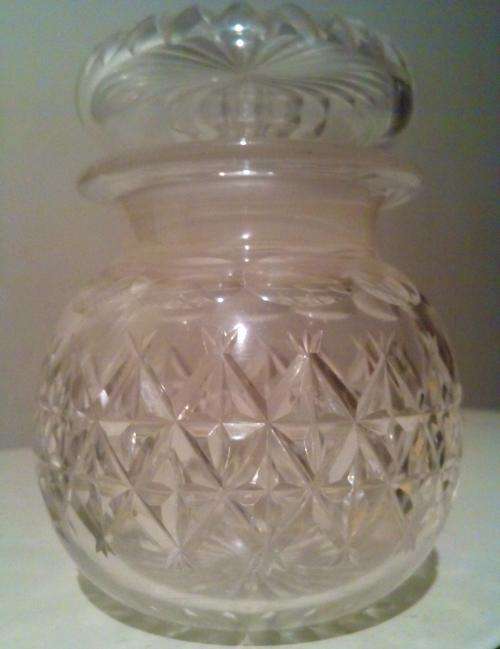 Hand cut crystal jam jar