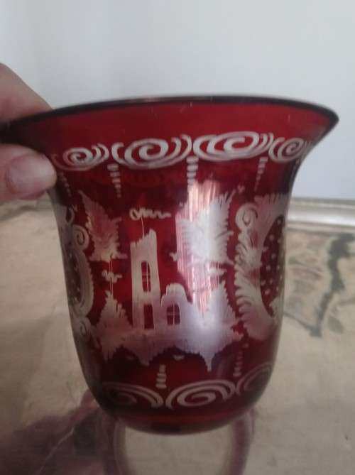 Luscious Bohemian etched vase
