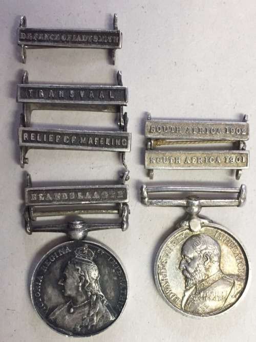 MINIATURE BOER WAR MEDALS QSA & KSA w. CLASPS MAFEKING, LADYSMITH, etc