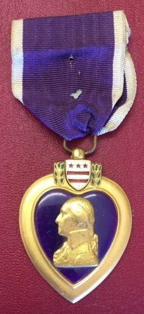 A WW2 NAMED US PURPLE HEART - WOUNDED 10/1/1944 "BATTLE OF THE BULGE"