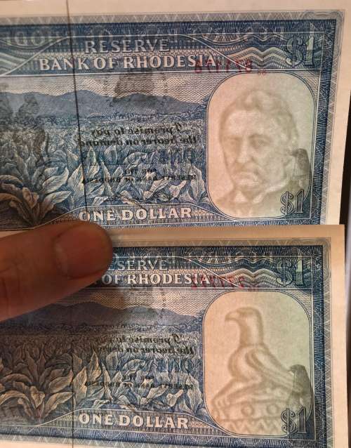 2x Rhodesia One Dollar Banknotes - Uncirculated - Rhodes & Bird Watermarks