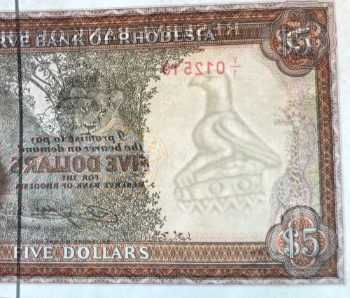 10x Rhodesian Five Dollar Banknotes - Uncirculated - Number Sequence