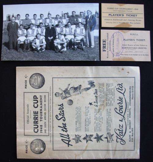 SOUTH AFRICAN CURRIE CUP SOCCER c.1948 RARE TICKETS, PIC & PROGRAMME