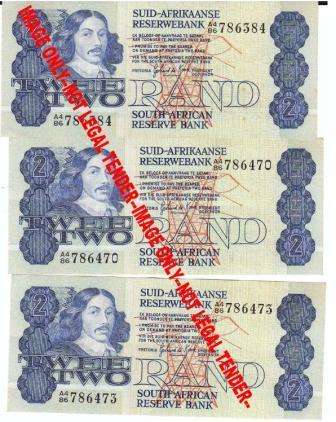 3 x R2 notes signed by Gerhard de Kock