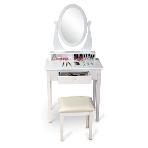 WOODEN DRESSING TABLE WITH OVAL MIRROR AND COMFORTABLE PADDED PU STOOL