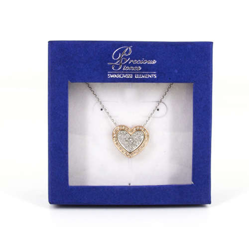 White and Rose Gold Plated Double Heart Pendant Necklace
