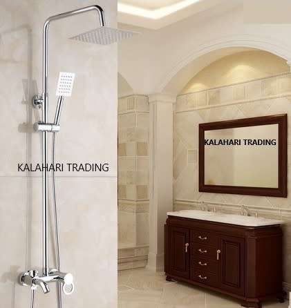 ALL IN ONE STYLISH, MODERN STAINLESS STEEL COMPLETE FIXED SHOWER SYSTEM, HANDHELD SHOWER HEAD & TAP