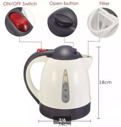 12V 1L CAMPING / TRAVELLING KETTLE WITH BATTERY CLAMPS