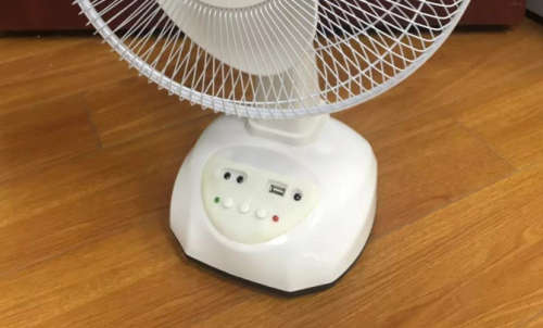 30CM SOLAR FAN...RECHARGEABLE INTERNAL BATTERY...AC/DC INPUT...2 LED BULBS & BUILT IN NIGHT LIGHT