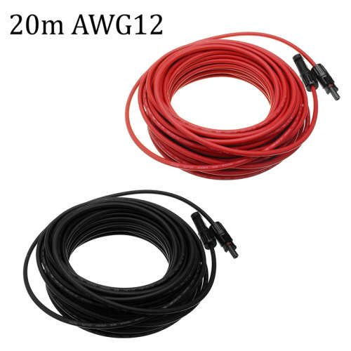 12 Awg 20 Meter Solar Panel Extension Cable Wire Black/Red With Mc4 Connectors