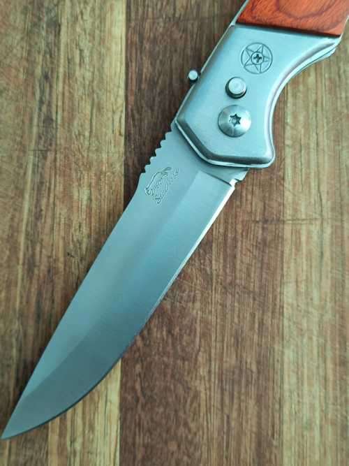 NEW STAINLESS STEEL FOLDING KNIFE WITH POUCH-240 mm WHEN OPENED-112 MM BLADE-SAFETY LATCH !