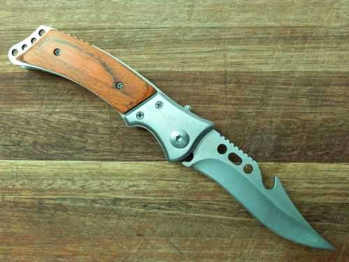 NEW STAINLESS STEEL FOLDING KNIFE WITH POUCH-210 MM WHEN OPENED-100 MM BLADE-SAFETY LATCH !