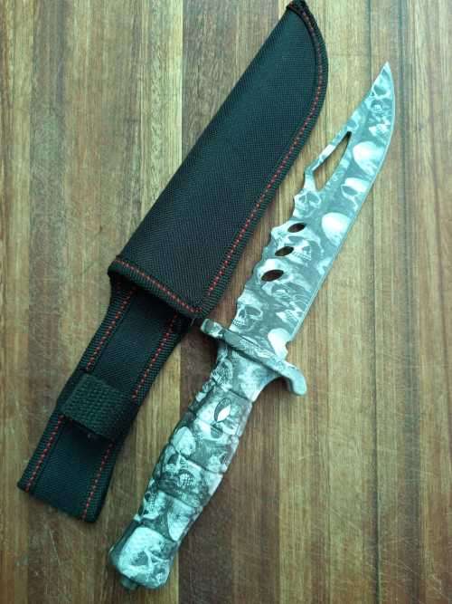 NEW STAINLESS STEEL SKULL DAGGER/HUNTING KNIFE & POUCH-300mm TOTAL LENDTH-170mm BLADE-ONLY  2 LEFT