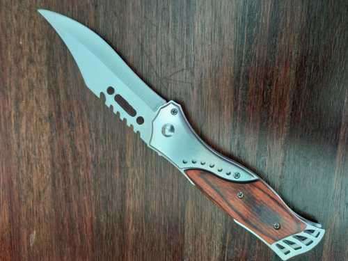 NEW STAINLESS STEEL FOLDING KNIFE WITH SHEATH-250 MM WHEN OPENED-110 MM BLADE-SAFETY LATCH !