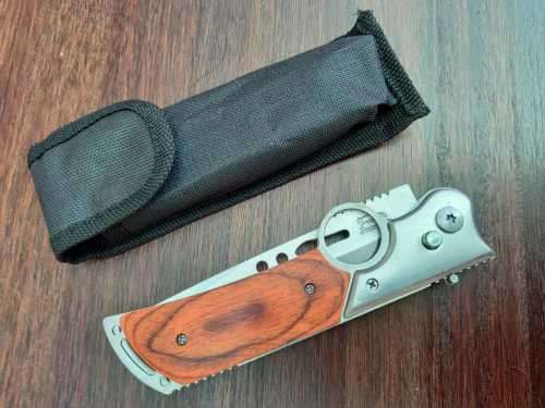 NEW STAINLESS STEEL FOLDING KNIFE WITH SHEATH-250 mm WHEN OPENED-110 MM BLADE-SAFETY LATCH !