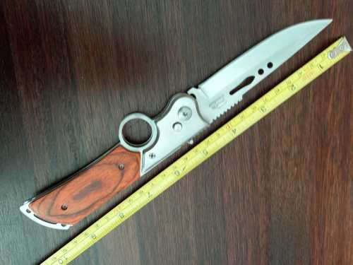 NEW STAINLESS STEEL FOLDING KNIFE WITH SHEATH-250 mm WHEN OPENED-110 MM BLADE-SAFETY LATCH !