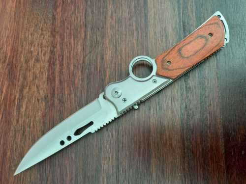 NEW STAINLESS STEEL FOLDING KNIFE WITH SHEATH-250 mm WHEN OPENED-110 MM BLADE-SAFETY LATCH !