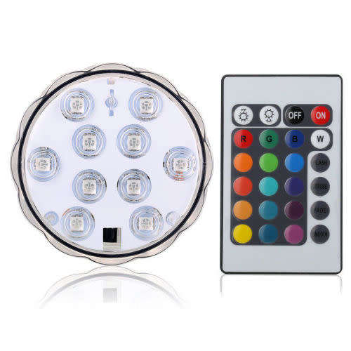 10LED RGB Submersible Waterproof Pool Wedding/Party Vase Light+Remote Control,3 x AAA Batteries incl