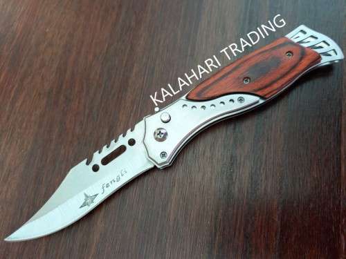 NEW STAINLESS STEEL FOLDING KNIFE WITH SHEATH-250 MM WHEN OPENED-110 MM BLADE-SAFETY LATCH !