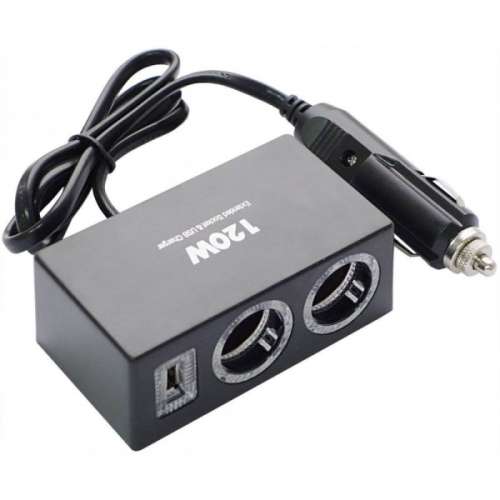 Car Olesson Cigarette Lighter 120w 12v/24v 2 Way Socket Power Adapter USB Phone Charger Splitter